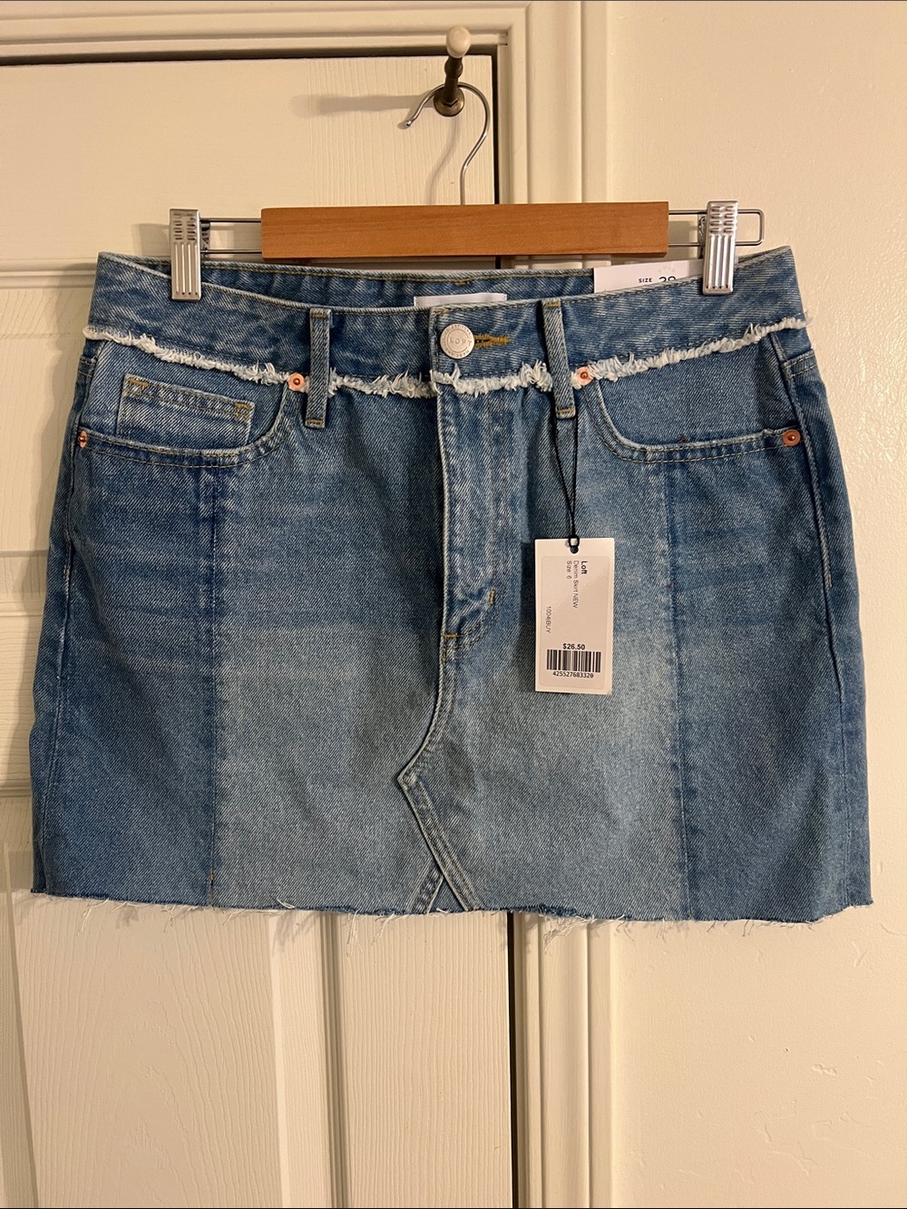 LOFT Light Blue Denim Mini Skirt with Frayed Waistband